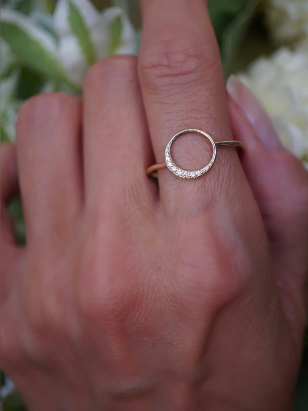 Free People Bayou with Love Diamond Crescent Moon Ring 6.25 $747 14k yellow gold